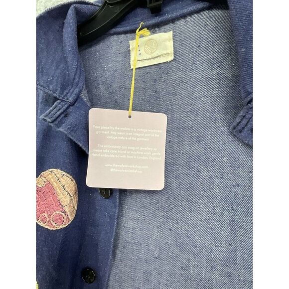 All The Wolves Desert Trip Jacket One Size Embroidered Slouchy Blue Jacket - Picture 9 of 9